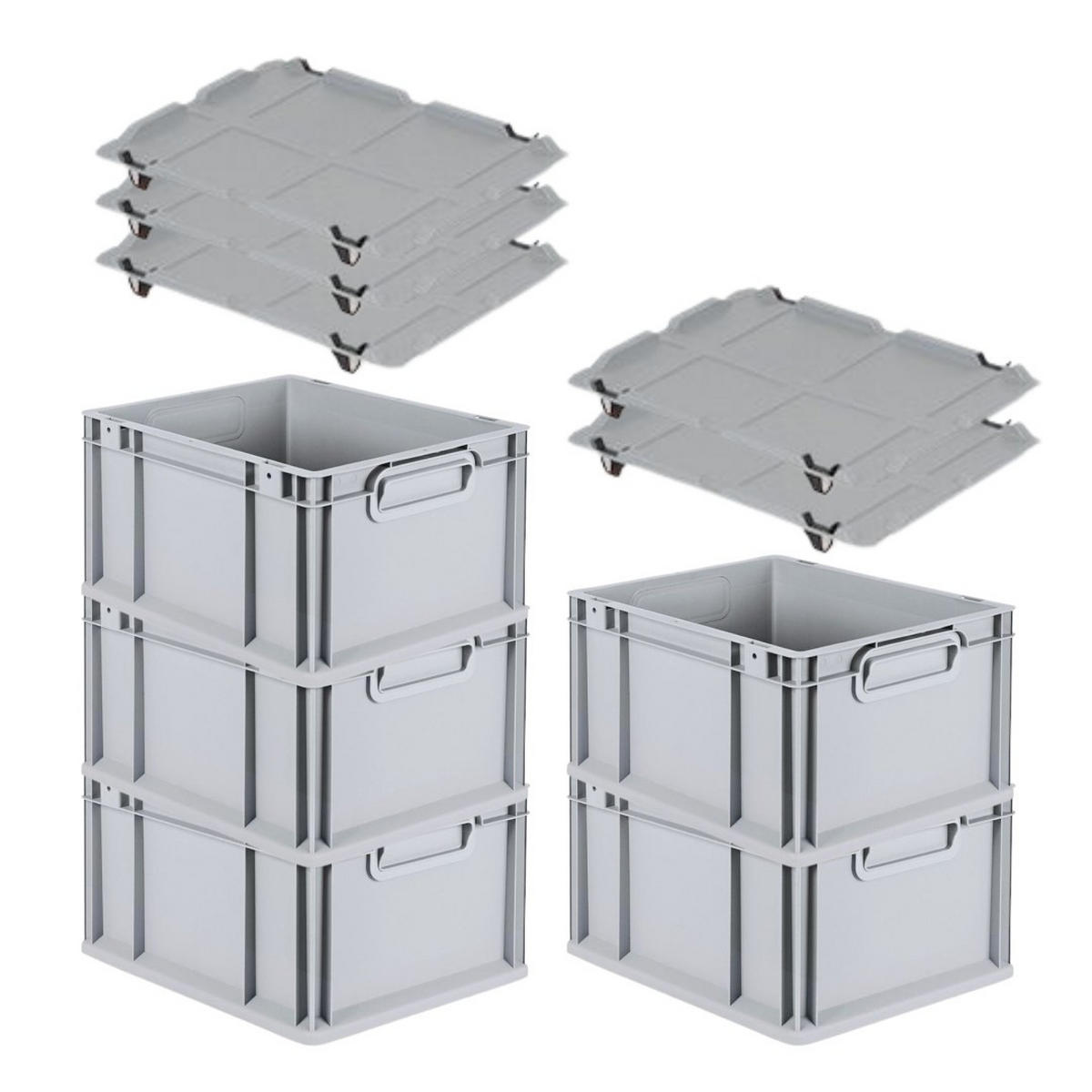 EUROBOX 5x Nextgen Economy Mit Auflagedeckel Grau/Schwarz Griffe Geschlossen - Schwarz, Kunststoff (30/22/40cm) - PROREGAL