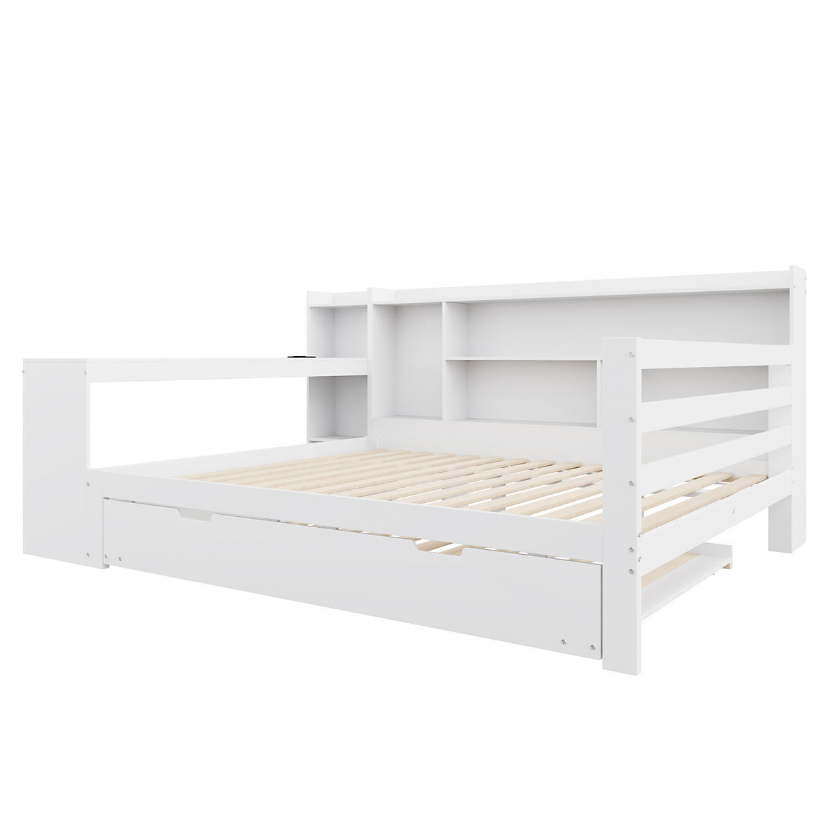 BETT Aus Massivholz mit ausziehbarem Bett und Schreibtisch Weiß 140/200 cm - Weiß, Holz (140/200cm) - OKWISH