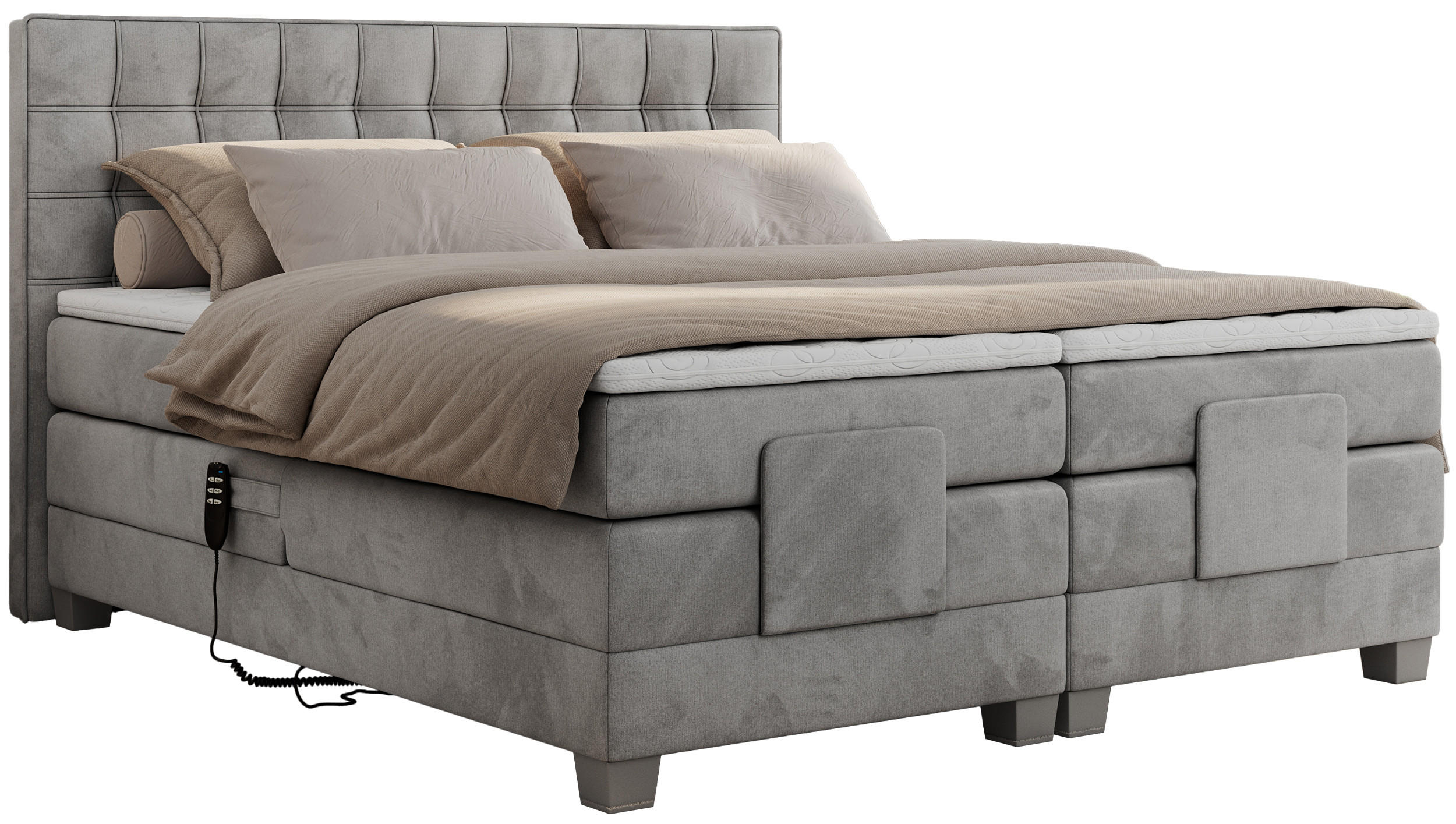 BOXBETT ELEKTRO 180/200 Hellgrau Velvet - H3 - Hellgrau, Holz/Textil (180/200cm) - MKS