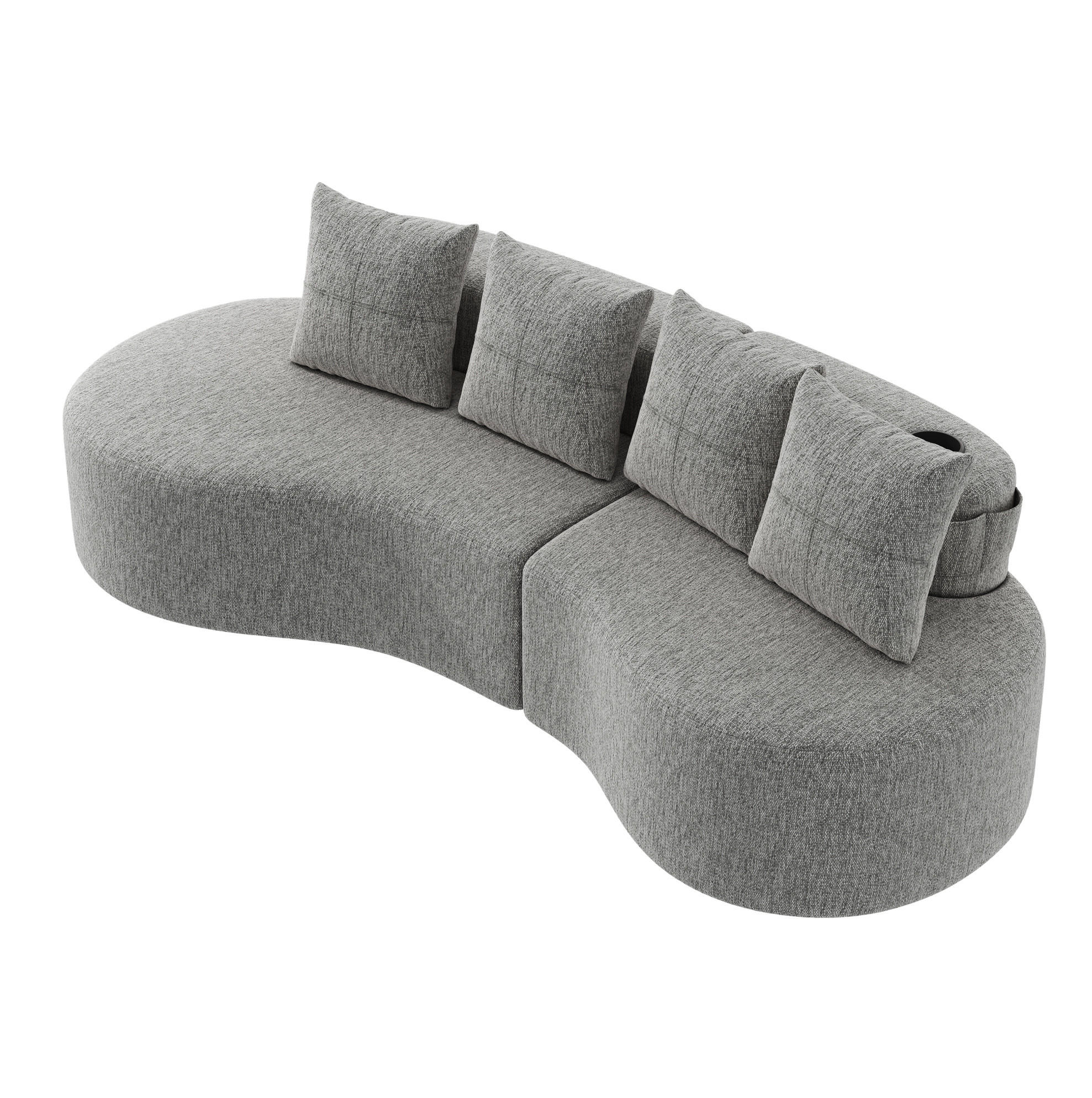 SOFA 240/109/60 cm in Hellgrau mit 4 Kissen, Becherhaltern und Seitentaschen - Hellgrau, Textil (109/63/240cm) - Flora Grace