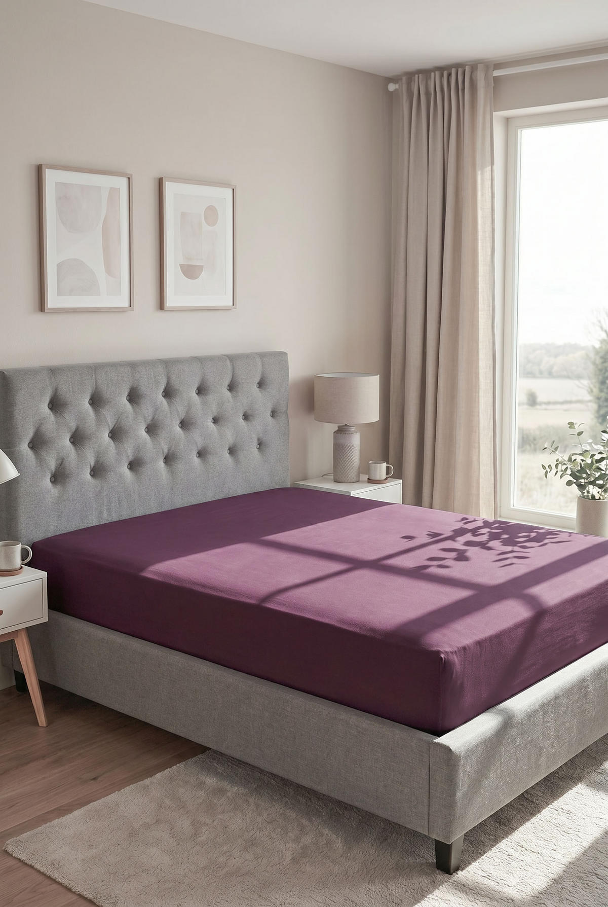 SPANNBETTTUCH Premium Jersey dunkel violett, 140x200 cm - 160x200 cm - Violett, Textil (160/200cm) - biberna