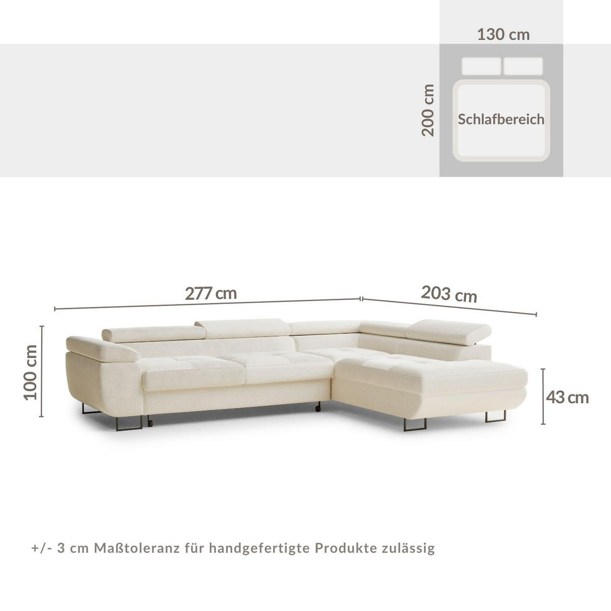 ECKSOFA Concord Beige Chenille-Stoff - Rechts Seite - Beige/Schwarz, Holz/Holzwerkstoff (277/203cm) - Maison de Reve