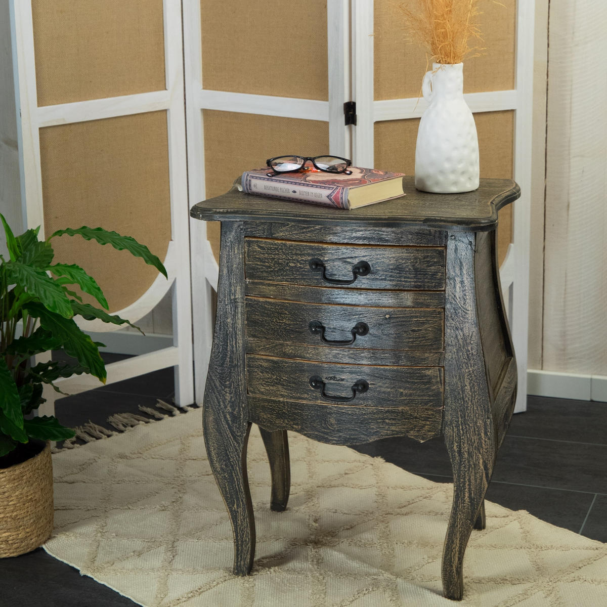 KOMMODE Belly Mahagoni Massivholz, mit 3 Schubladen rustic braun - Braun, Holz (48/64/35cm) - CREEDWOOD