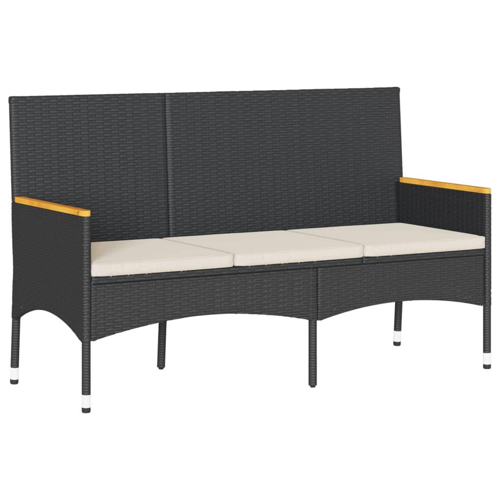 GARTENBANK 3-Sitzer mit Kissen Schwarz Poly Rattan - Schwarz, Kunststoff (140/85/54cm) - furnicato