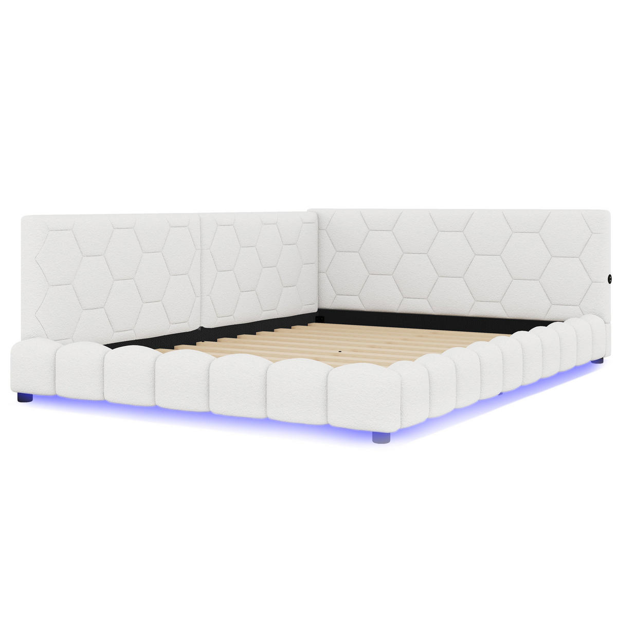 POLSTERBETT 140/200 cm Weiß aus Vliesimitat und MDF mit LED-Beleuchtung - Weiß, Textil (140/200cm) - OKMYHOME