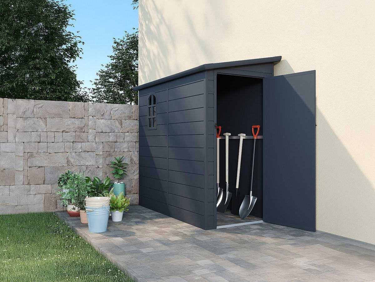 SCHREBERGARTENHAUS - 97 cm x 180 cm - Harz - Anthrazitgrau - ALBERTO - Anthrazit, Kunststoff (97/175/180cm) - Vente-Unique