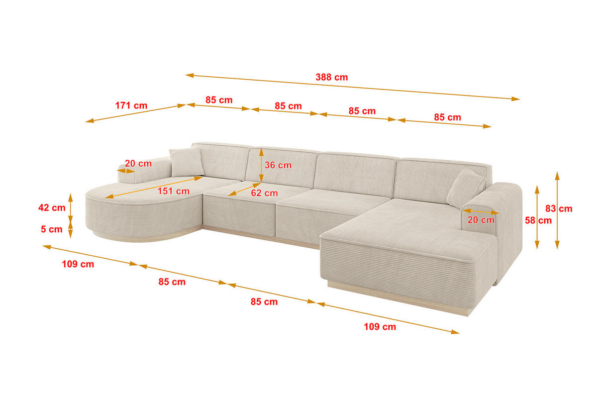 WOHNLANDSCHAFT ARRIO-U2 303x171x83 cm Beige - Beige, Holzwerkstoff/Textil (388/83/171cm) - ALTDECOR