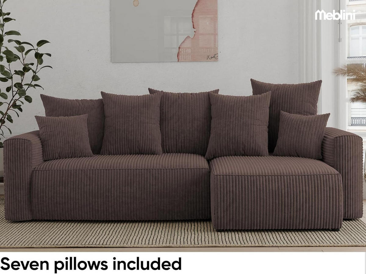 ECKSOFA DAVE L - Dunkelbraun/Schwarz, Holzwerkstoff (238/87cm) - Meblini