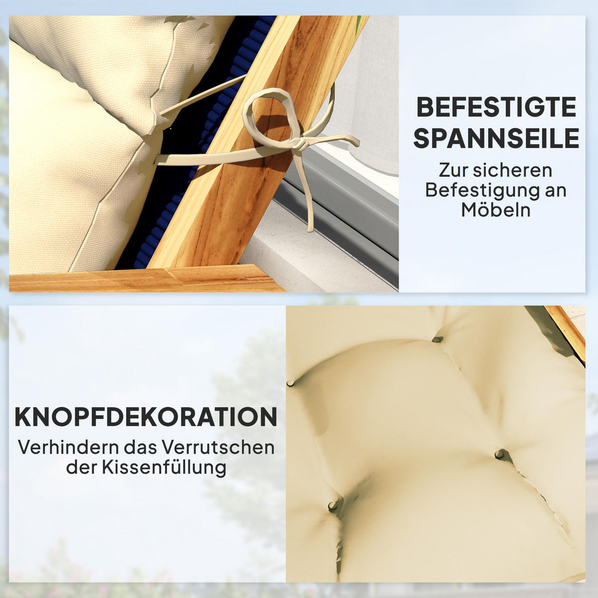 SITZKISSEN 115x 56 cm - Beige, Kunststoff (56/10/115cm) - Outsunny