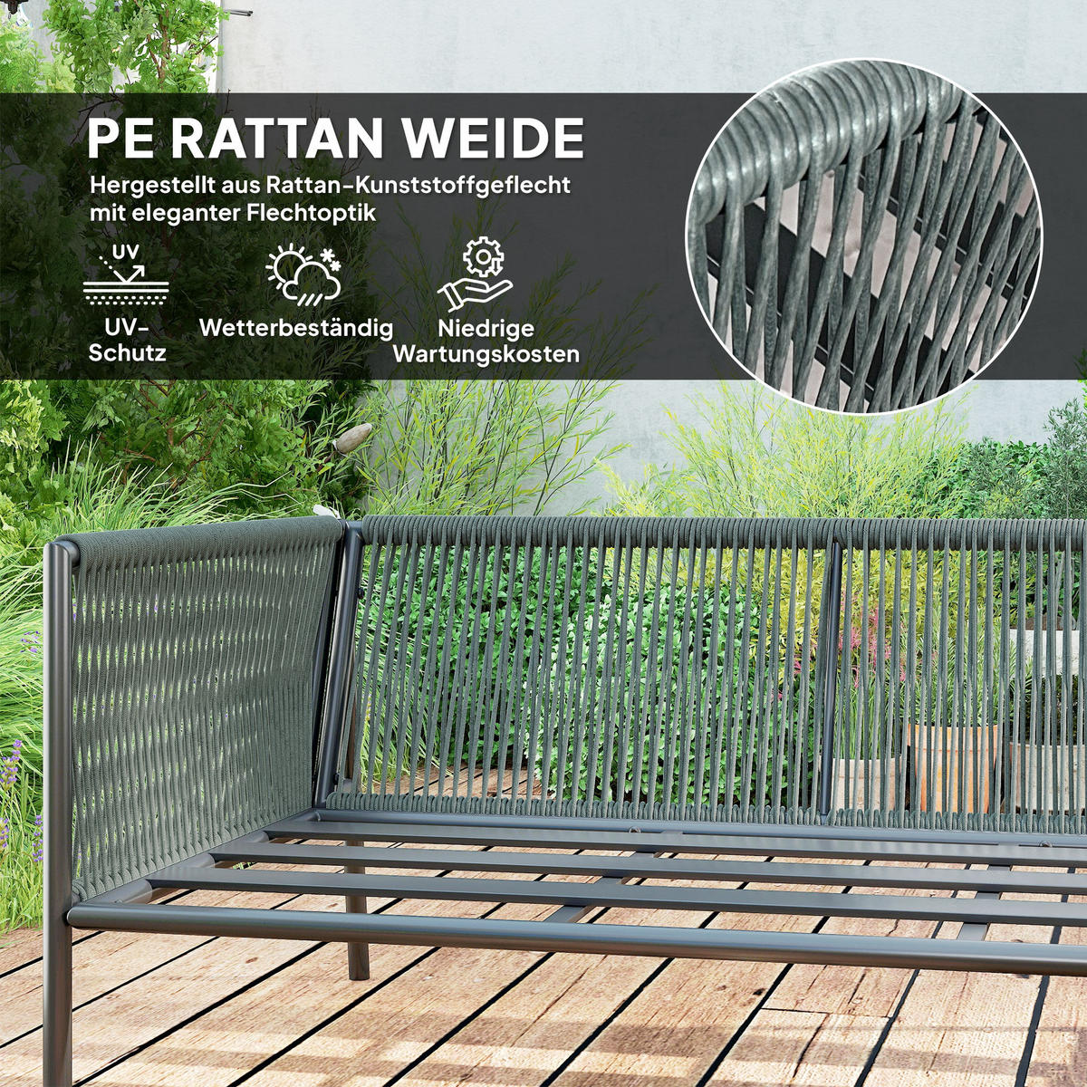 GARTENMÖBEL LOUNGE-SET DE-06738 mit Ecksofa & Tisch, für 6 Personen Dunkelgrau - Dunkelgrau, Kunststoff/Metall - ComfortXL