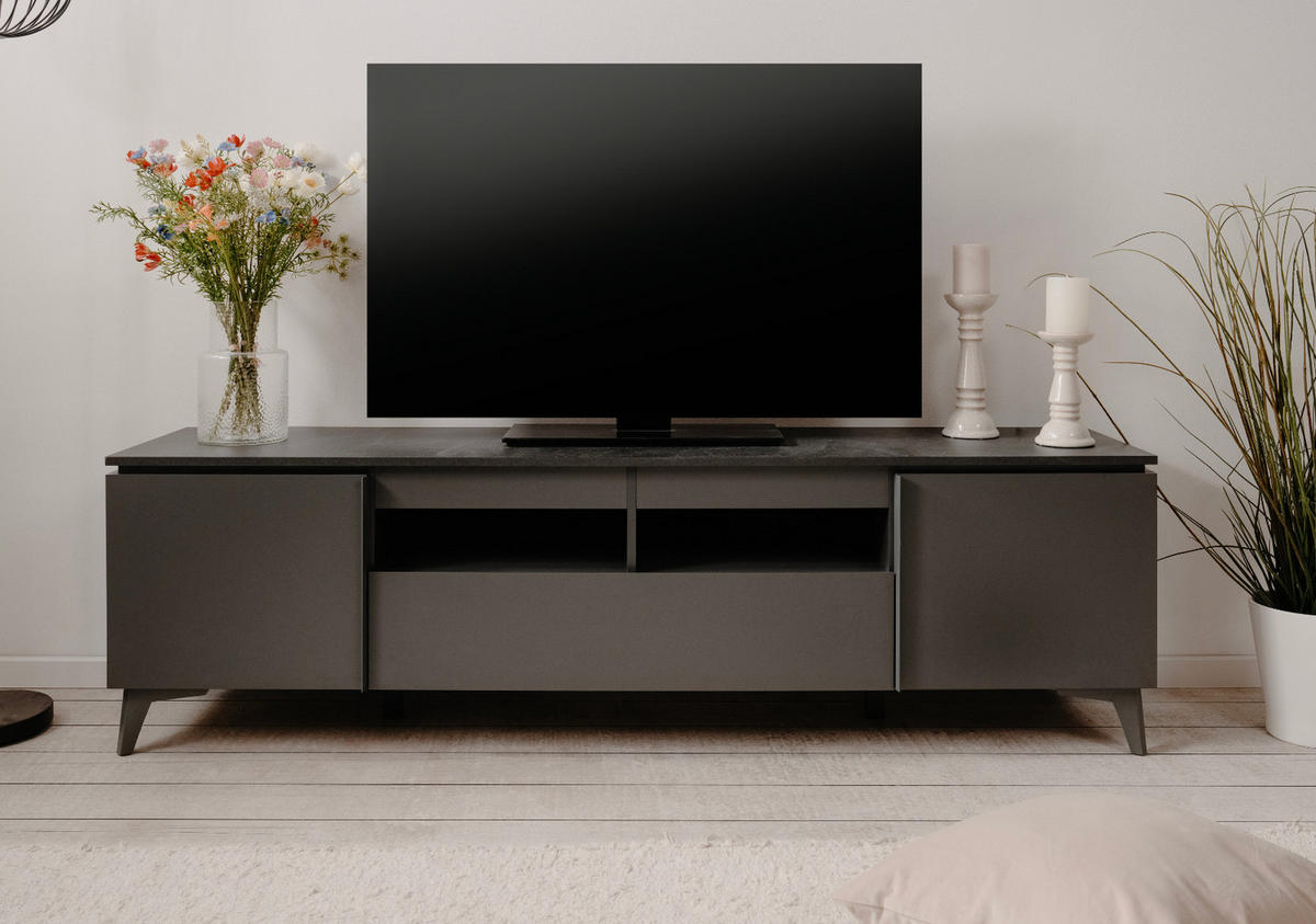 EXX!!! TV-LOWBOARD grau, Schiefer 177 cm, TV unterteil mit 6 Fächern - Grau, Holzwerkstoff/Kunststoff (177/51.5/40cm) - Furn.Design