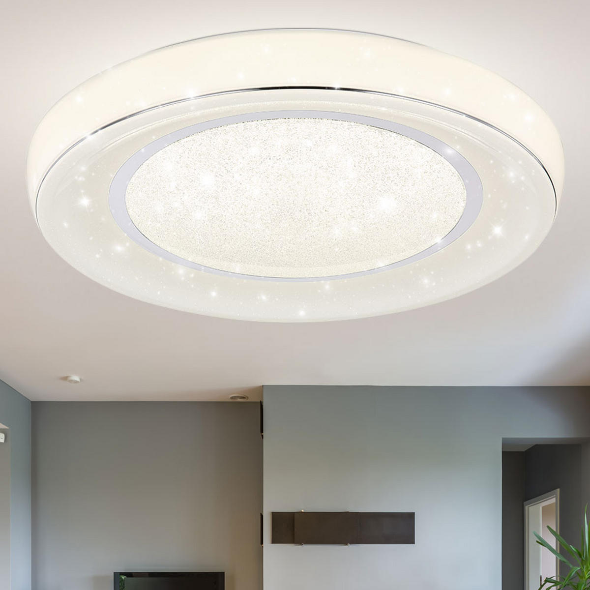 LED DECKENLEUCHTE Kristall Weiß Chrom - Weiß, Metall (66/66/9cm) - Globo Lighting