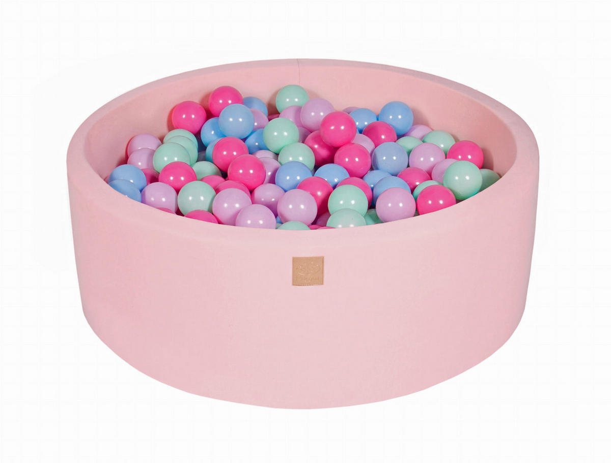 BÄLLEBAD für Kinder 90x30cm, Rund, Baumwolle, Hellrosa|Minze|Himmelblau|Hellrosa|Pastellrosa - Hellrosa/Dunkelrosa, Textil (90/90/30cm) - MeowBaby