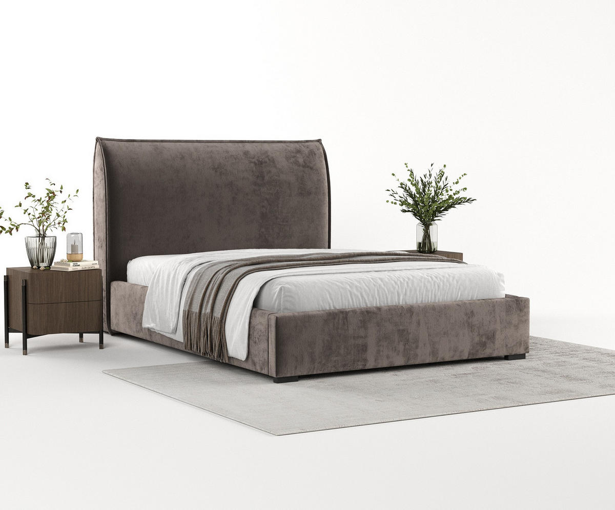 POLSTERBETT Como Braun 140/200 cm im Chenille-Stoff - Schwarz/Naturfarben, Holz/Holzwerkstoff (140/200cm) - Maison de Reve