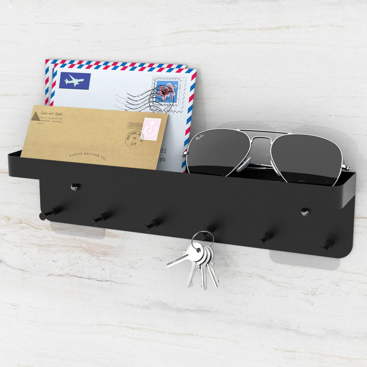 SCHLÜSSELBRETT mit Ablage Selbstklebend 24.5/6 cm - Schwarz, Kunststoff (6/4.7/24.5cm) - Intirilife