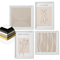 WANDBILDER 4er-Set - 50x50 cm & 40x60 cm Weißer Rahmen - Eine Sammlung minimalistischer Formen - Weiß, Kunststoff (50/50cm) - ArtPrintCave