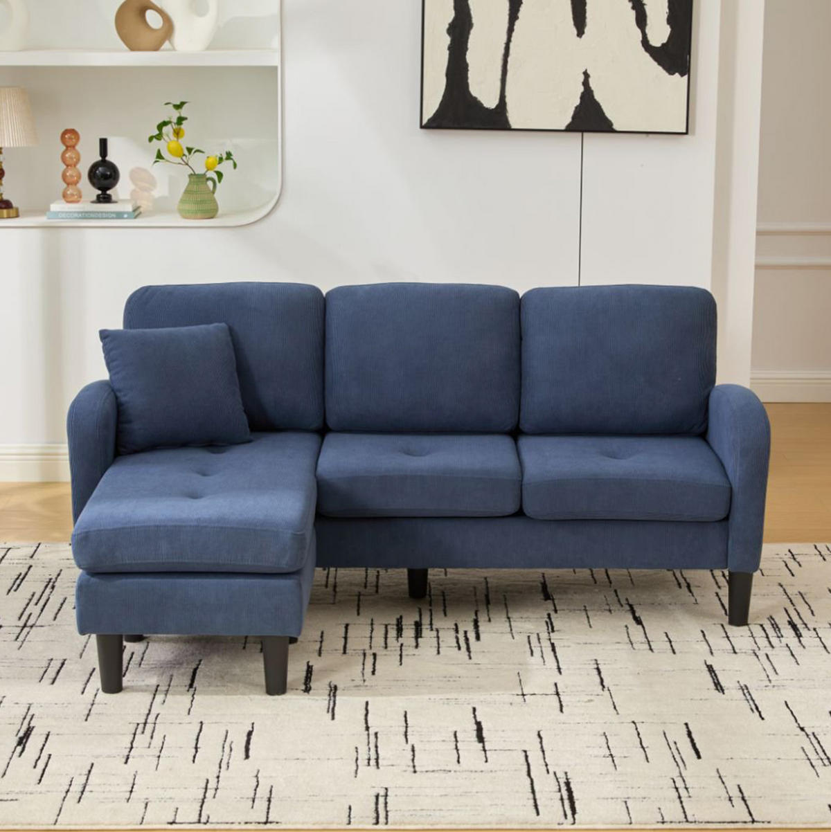 ECKSOFA 166/118/77 cm blau aus Cordstoff mit modularer Chaiselongue - Blau, Kunststoff (118/166cm) - OKWISH