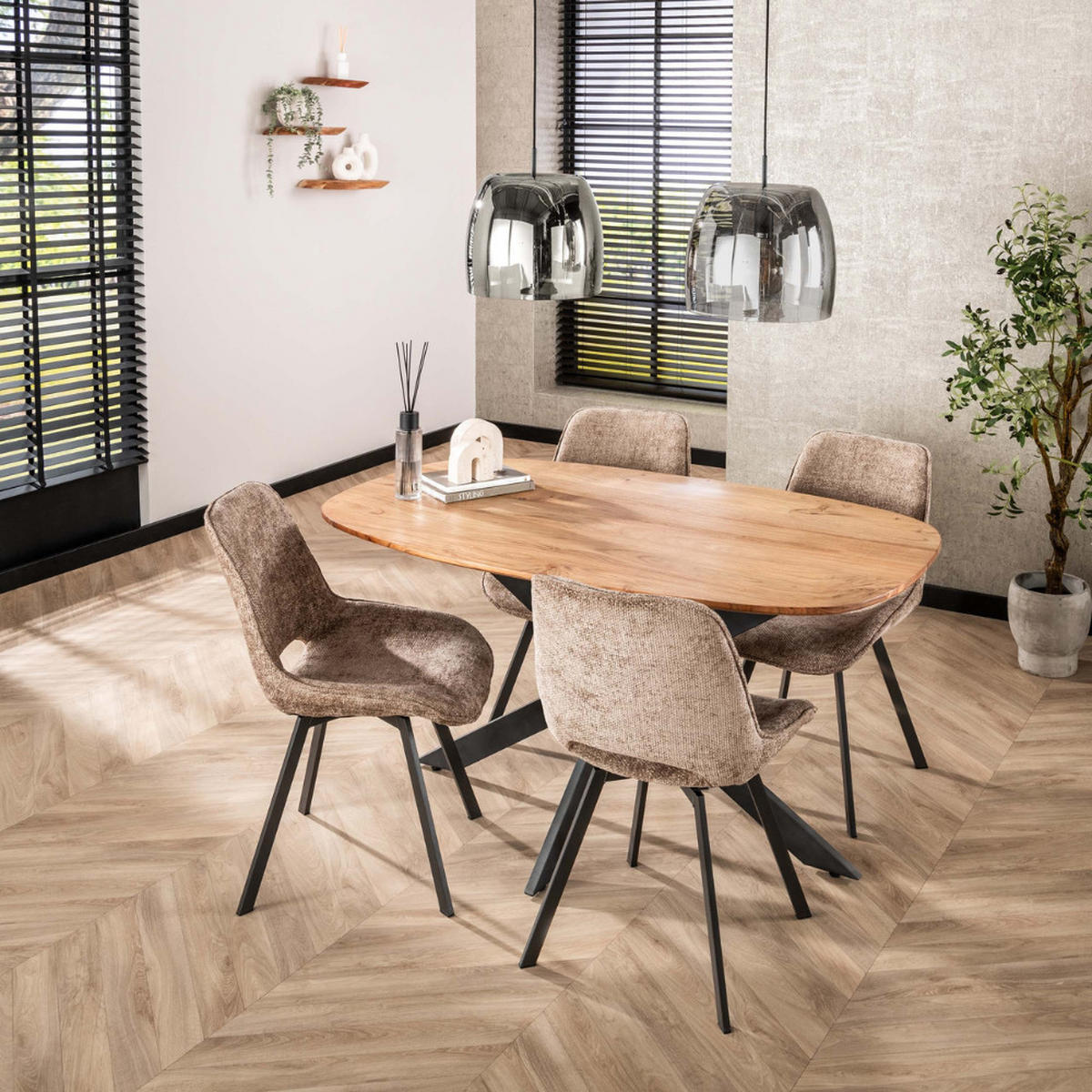 ESSTISCH OLE NORDICO 150cm Ovaler Massivholztisch mit Spider-Gestell Braun - Braun, Holz (150/90/77cm) - alesvelt