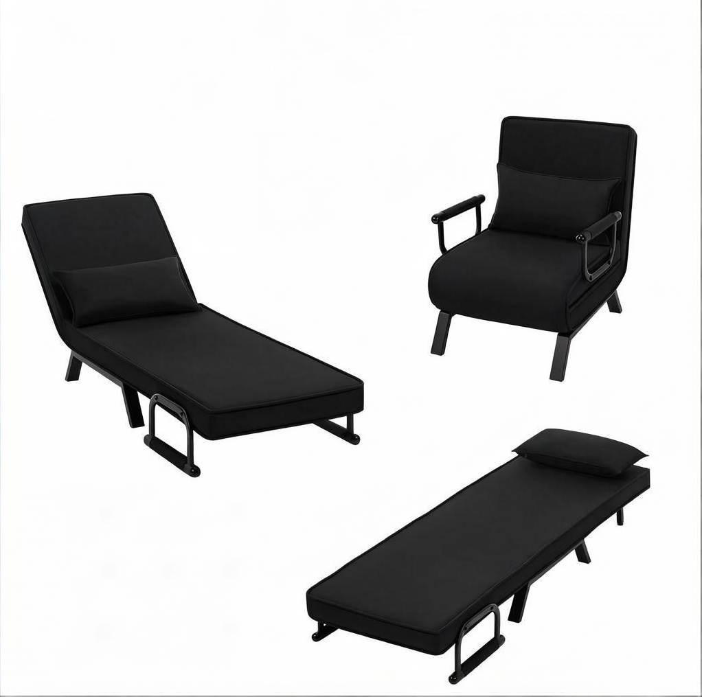 SCHLAFSESSEL 65/78/75 cm schwarz aus Leinen und Metall, klappbar - Schwarz, Kunststoff (75/78/65cm) - OKWISH