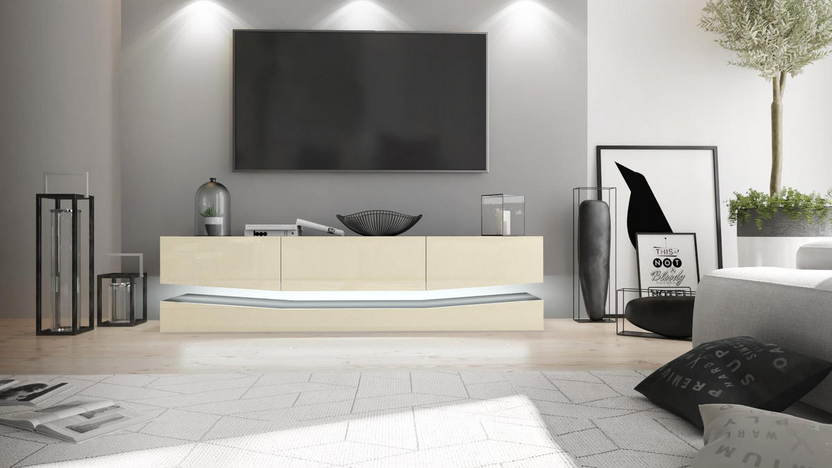 LOWBOARD City Fronten in Creme Hochglanz - Creme, Holzwerkstoff (178/48/39cm) - Vladon