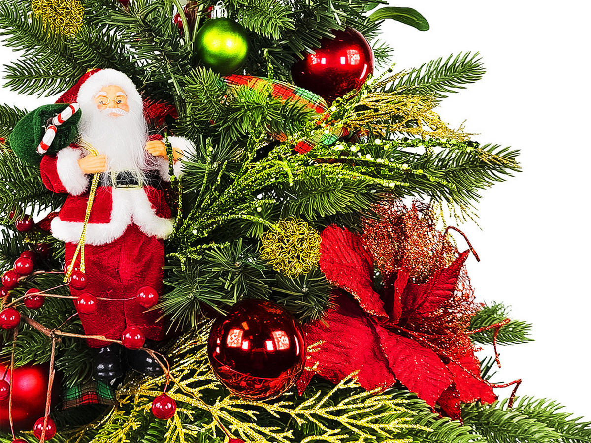 WEIHNACHTSBAUM künstlicher 60 cm mit LED-Beleuchtung, SANTA II, mit 26 Weihnachtsbaumschmuck, Pflanztopf mit Jutesack - Rot/Goldfarben, Kunststoff/Stein (40/60cm) - LAALU