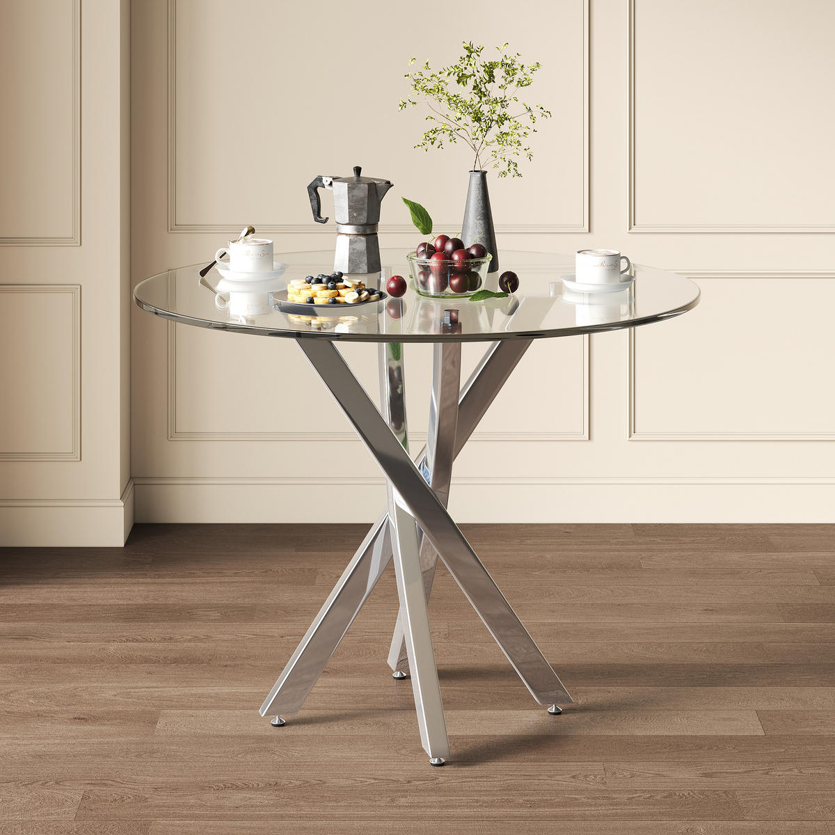 GLASESSTISCH 80/80/75 cm in Silber – modern für 2–4 Personen - Silberfarben, Glas (80/80/75cm) - BEAOK