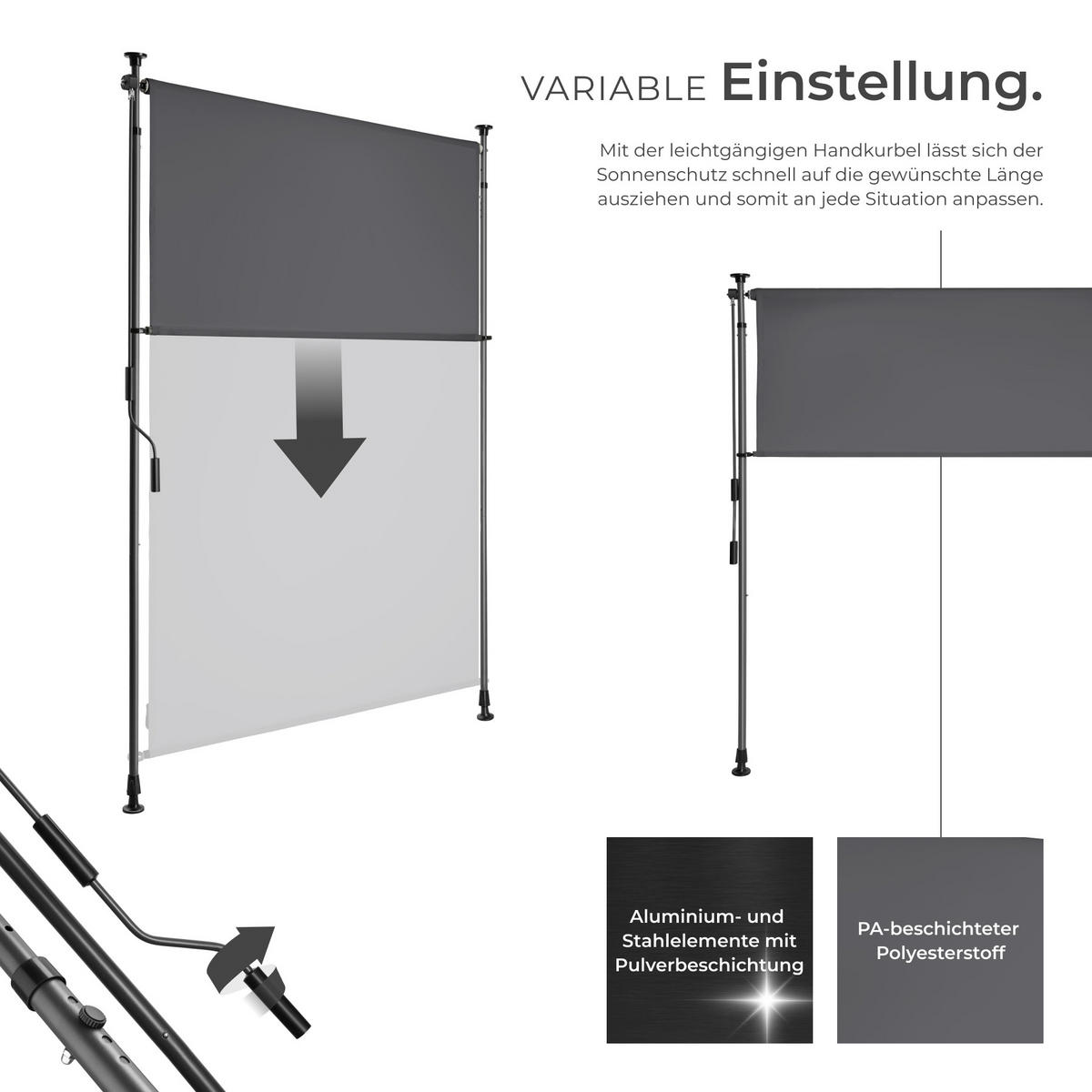 KLEMMMARKISE Taija,leichtgängige Handkurbel,dunkelgrau - Dunkelgrau, Kunststoff (108/310cm) - tectake