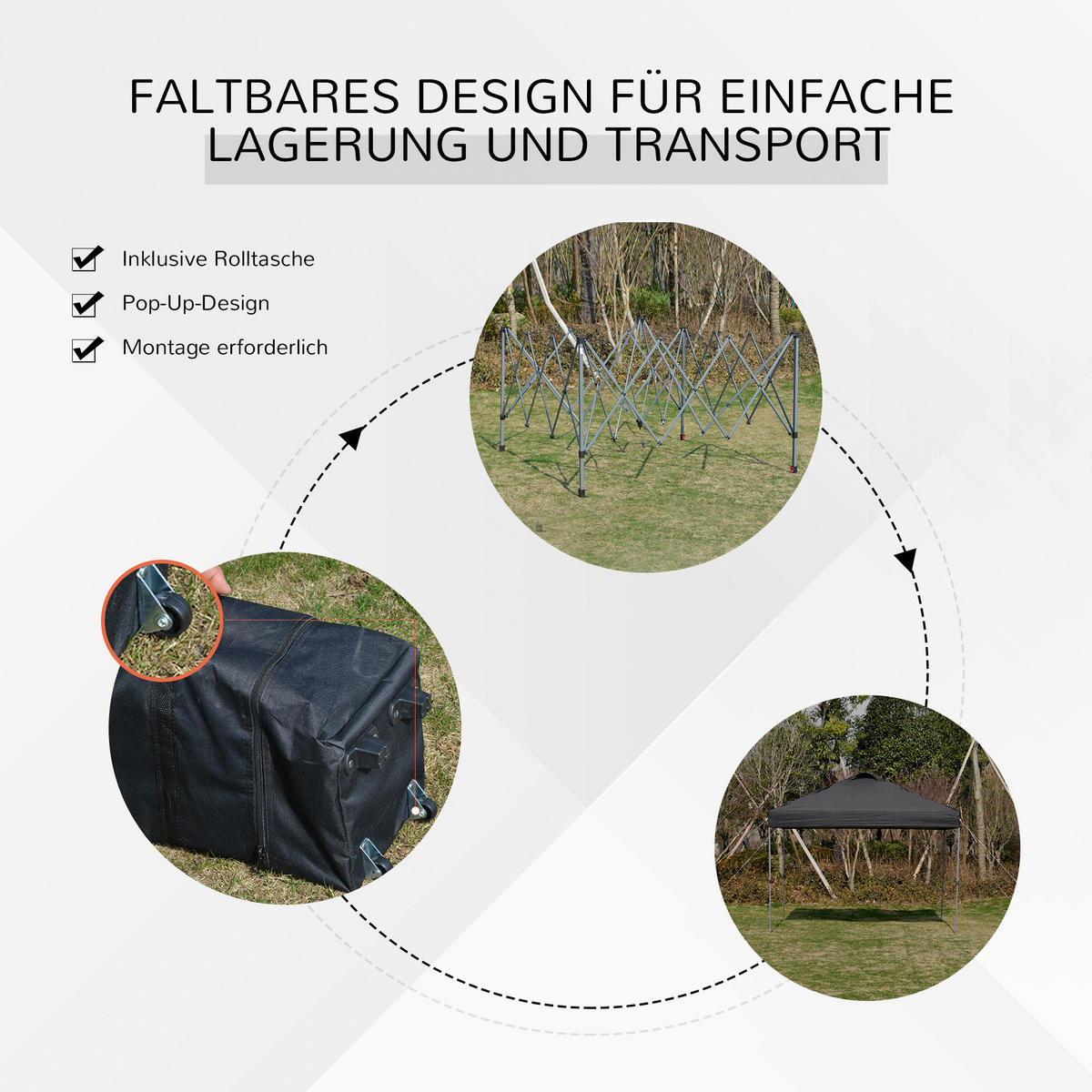 FALTPAVILLON, Hellgrau+Weiß, Stahl, Oxford-Gewebe - Schwarz, Metall (295/264/295cm) - Outsunny