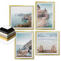 WANDBILDER 4er Set - 50x50 cm & 40x60 cm Goldrahmen - Sommerliche Strandansichten in Pastellfarben - Goldfarben, Kunststoff (50/50cm) - ArtPrintCave