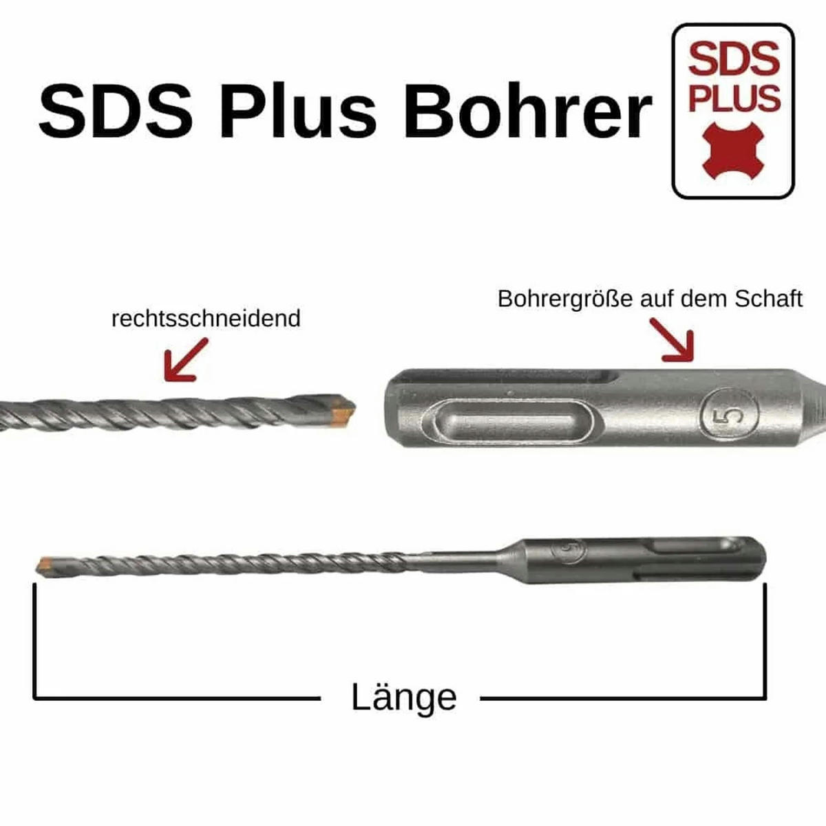 HAMMERBOHRER für SDS-PLUS 4-Schneider Ø 6,0mm x 210mm Länge - Ahornfarben, Metall (23/1.5/1.5cm) - KLASEBO