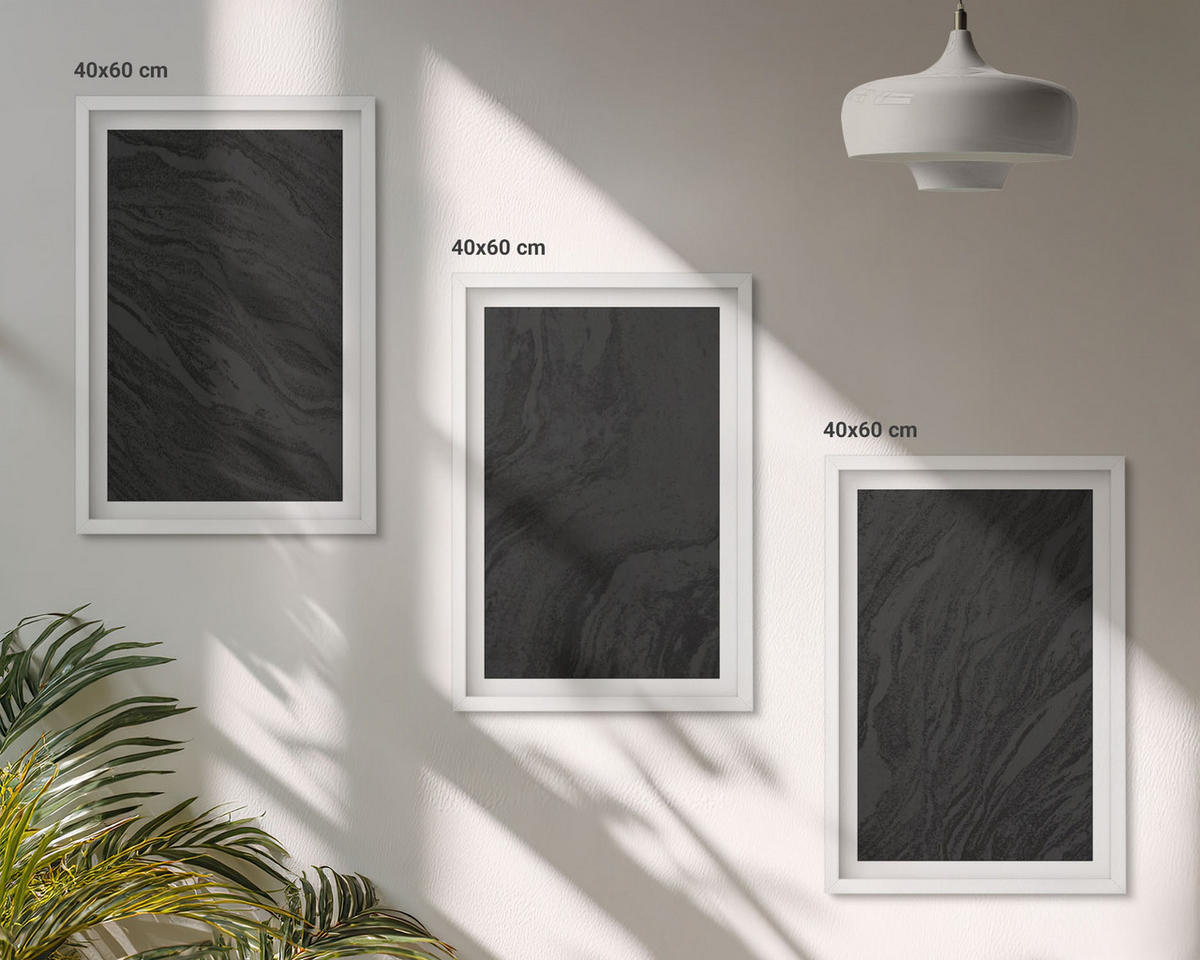 WANDBILDER 3er-Set - 40x60 cm Weißer Rahmen - Dunkler Marmor, elegante Texturen - Weiß, Kunststoff (40/60cm) - ArtPrintCave