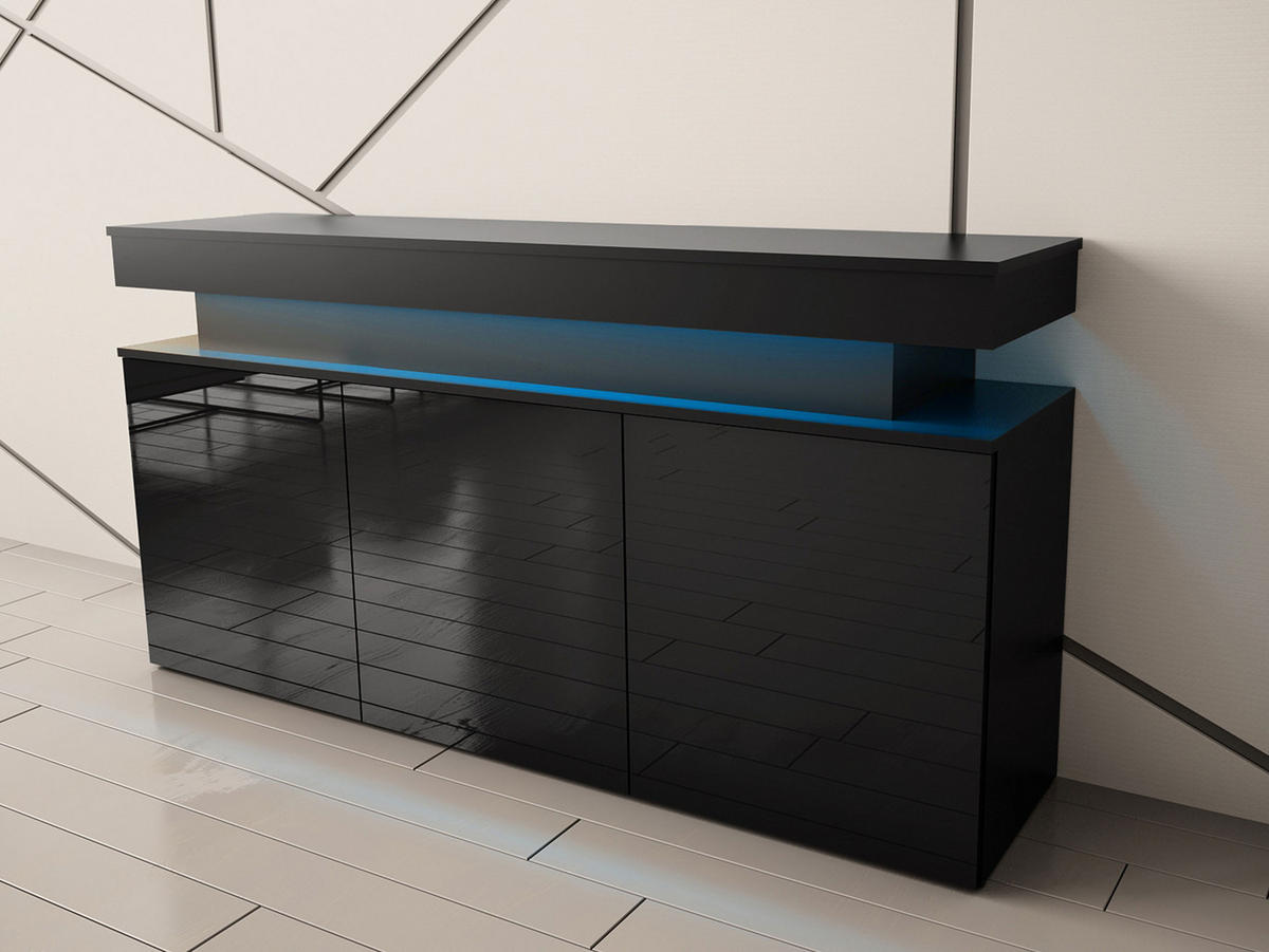 KOMMODE Glossa 3D 160 - Schwarz, Holzwerkstoff/Kunststoff (160/83/39cm) - MIRJAN24