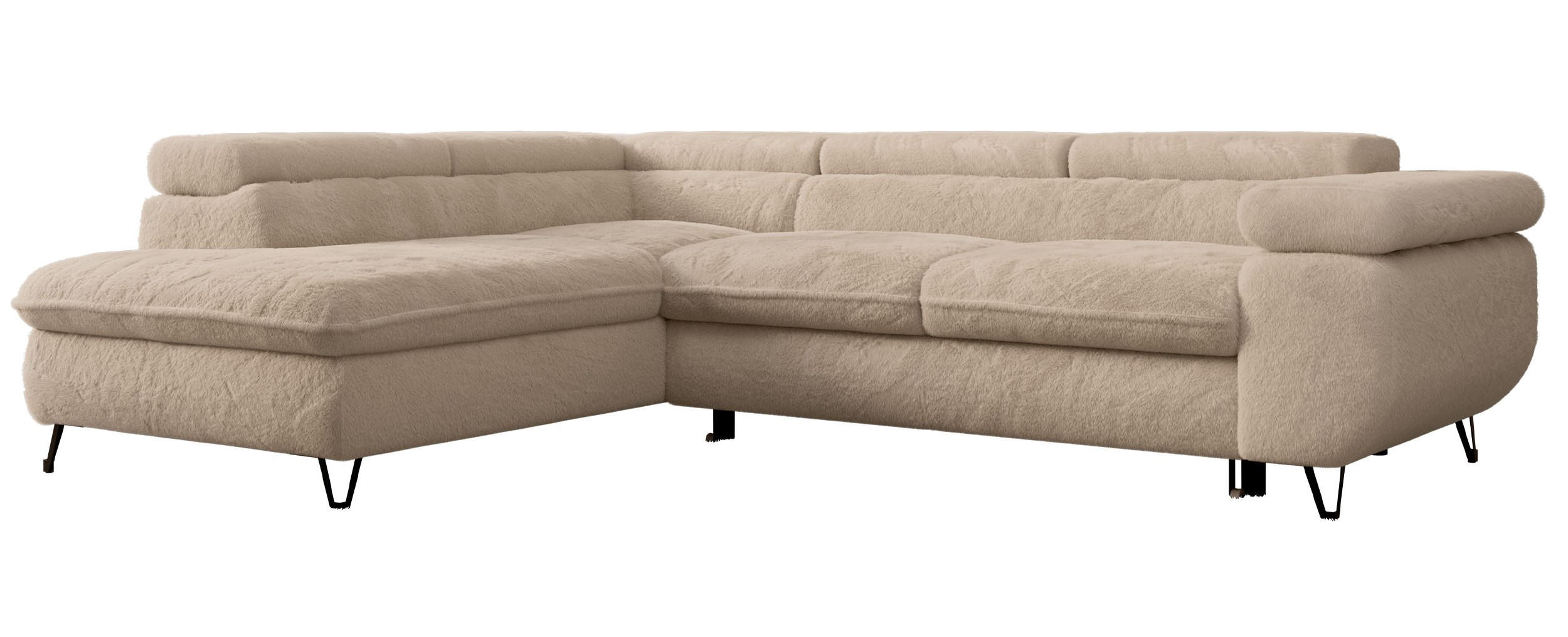 ECKSOFA PEDRO L Beige Plüsch - Links Seite - Beige/Schwarz, Textil/Metall (208/273cm) - MKS