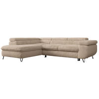 ECKSOFA PEDRO L Beige Plüsch - Links Seite - Beige/Schwarz, Textil/Metall (208/273cm) - MKS
