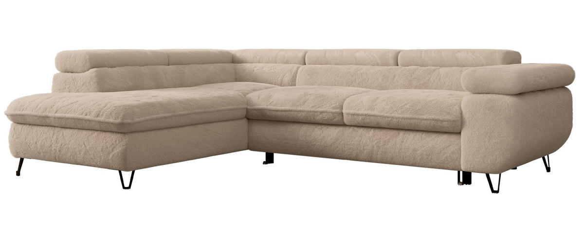ECKSOFA PEDRO L Beige Plüsch - Links Seite - Beige/Schwarz, Textil/Metall (208/273cm) - MKS