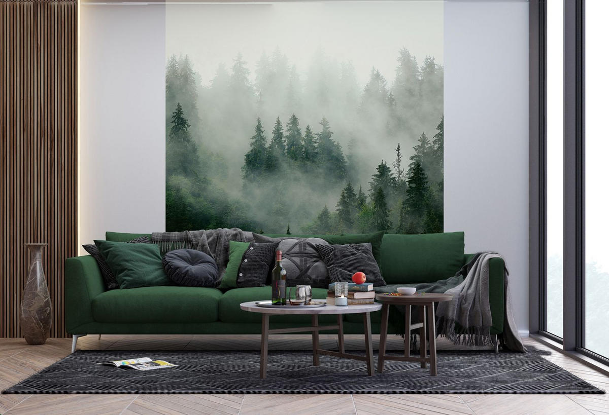 FOTOTAPETE Berglandschaft mit Bäumen 270 x 225 cm - Grün, Papier (270/225cm) - Sanders & Sanders