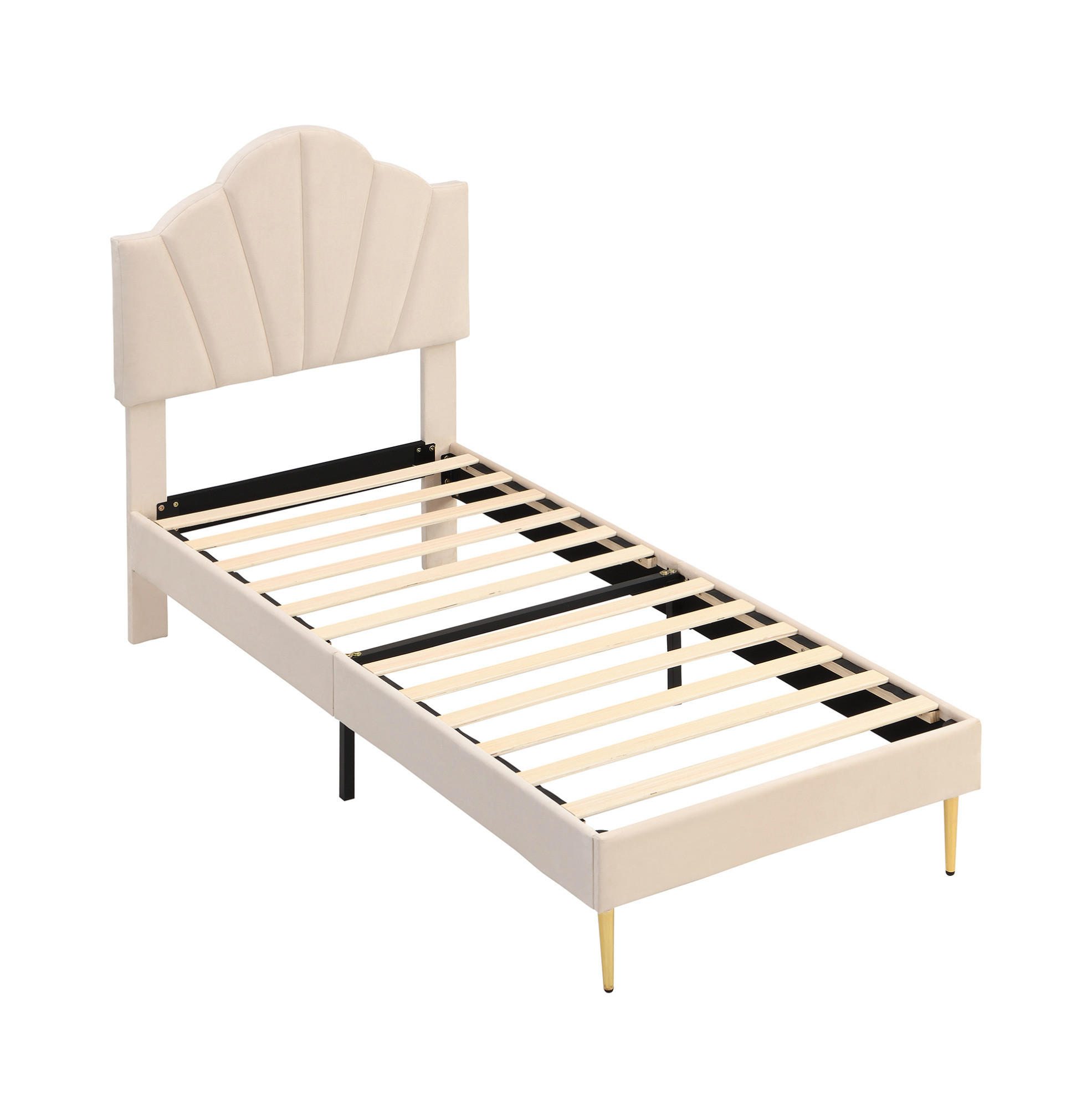 POLSTERBETT 90/200 cm mit verstellbarem Kopfteil, Samtbezug und Polsterbank mit Stauraum, Beige - Beige, Textil (90/200cm) - Redom