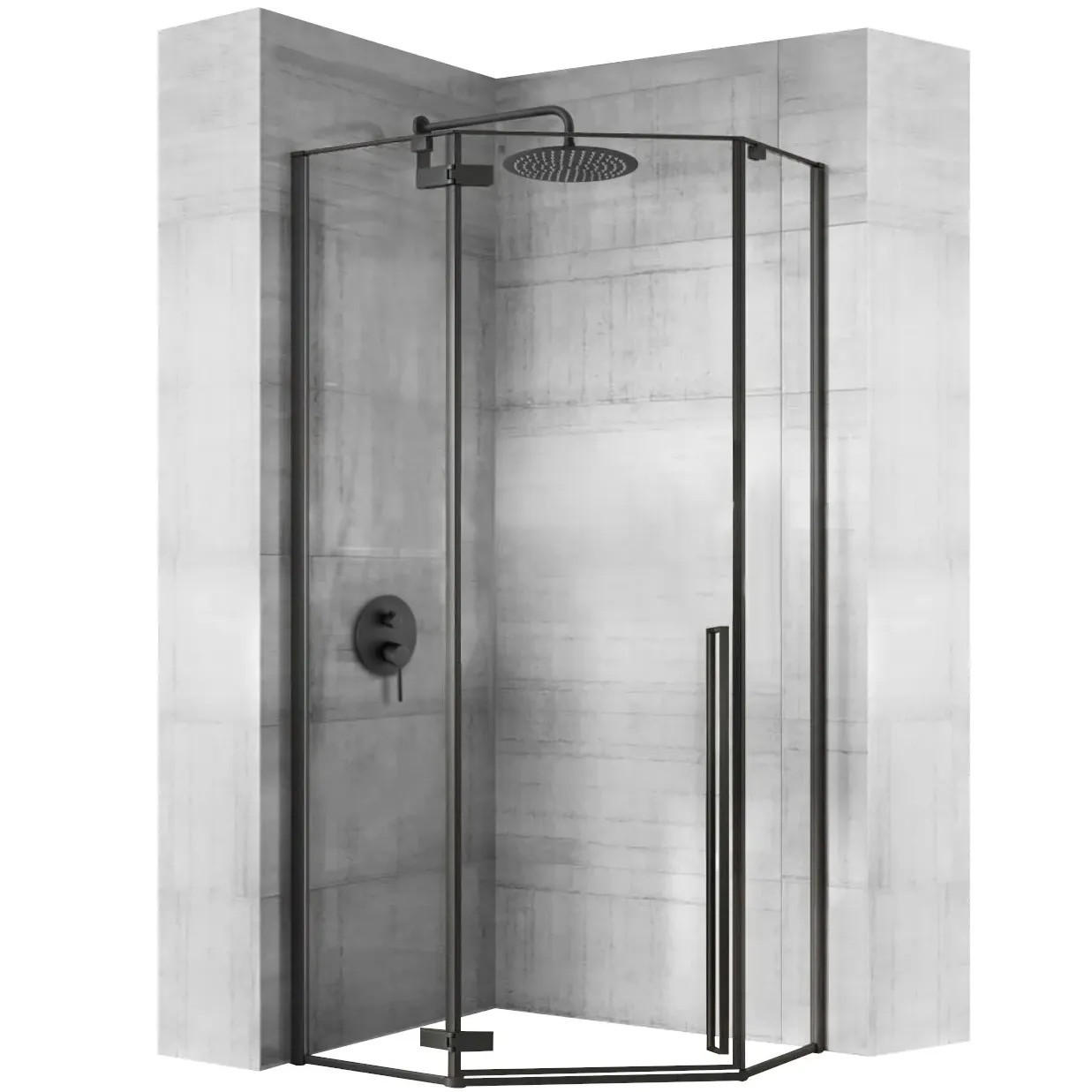 DUSCHKABINE Rea Diamond Black Mat 80x80 mit Duschwanne Diamond - Schwarz, Glas (80/80/195cm) - REA