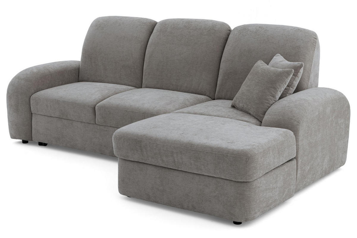 ECKSOFA VIBE S Rechts mit Schlaffunktion 130x202 Chenille Grau - Schwarz/Grau, Holz/Kunststoff (156/255cm) - Muffo