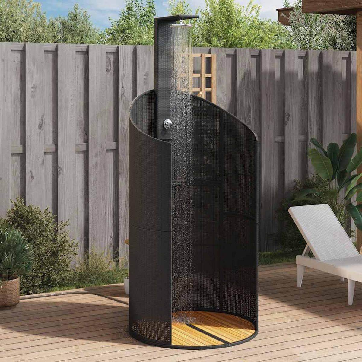 GARTENDUSCHE Schwarz 100/100/241.5 Cm Poly Rattan Akazienholz - Schwarz, Holz (100/241.5/100cm) - vidaXL