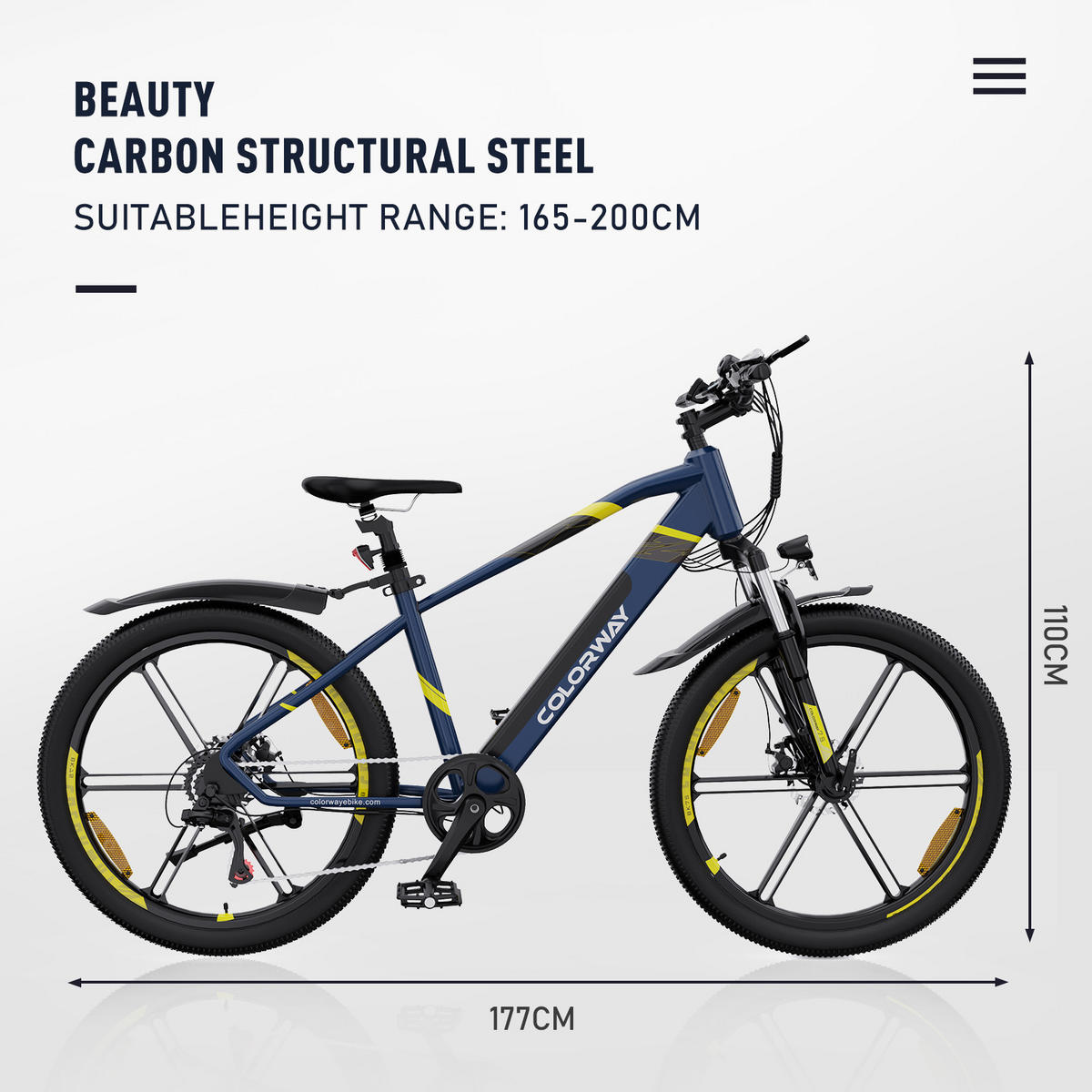 E-BIKE Mountain BK7S für Damen & Herren, 7 Gang, bis zu 90km - Blau, Metall (24cm) - COLORWAY