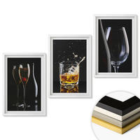 WANDBILDER 3er-Set - 40x60 cm Weißer Rahmen - Weingläser und Whiskygläser auf schwarzem Hintergrund - Weiß, Kunststoff (40/60cm) - ArtPrintCave