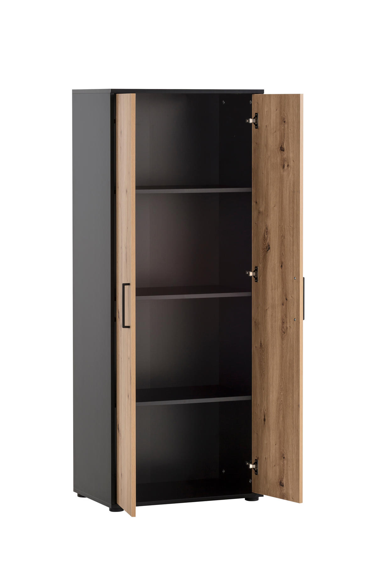 AKTENSCHRANK Raven Tall 164x65x41 cm 4 Fächern & 2 Flügeltüren Eiche/Schwarz - Schwarz, Holz (65/164/41cm) - PROREGAL
