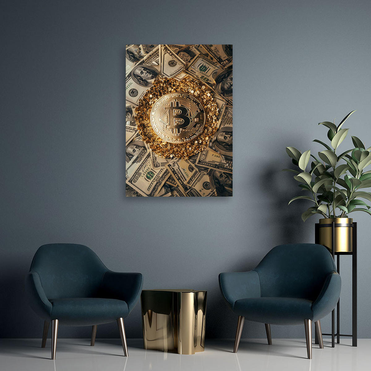 WANDBILD krypto bitcoin - Goldfarben, Textil (40/60cm) - Feeby