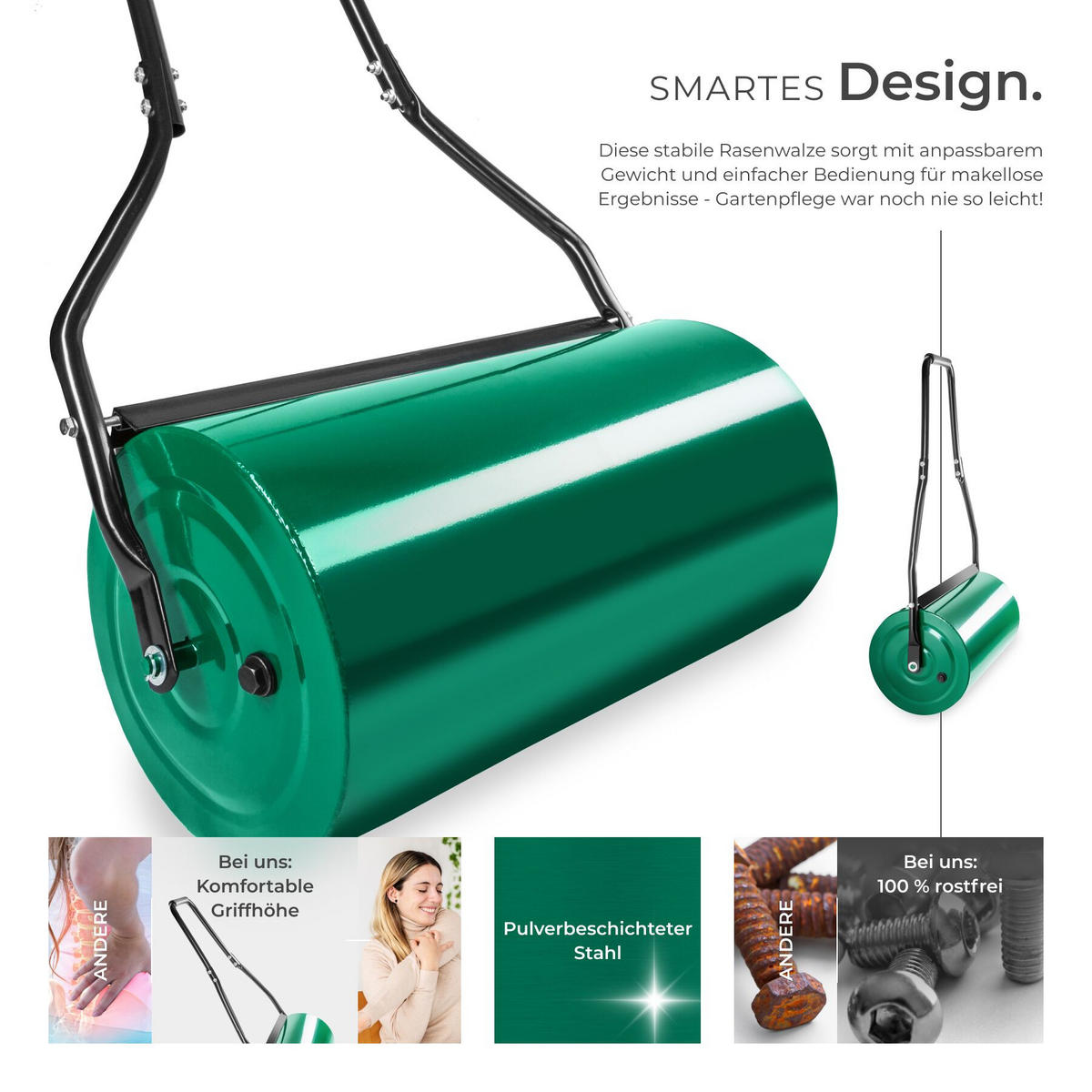 RASENWALZE , gepolsterter Handgriff, grün - Grün, Metall (60/107/31cm) - tectake