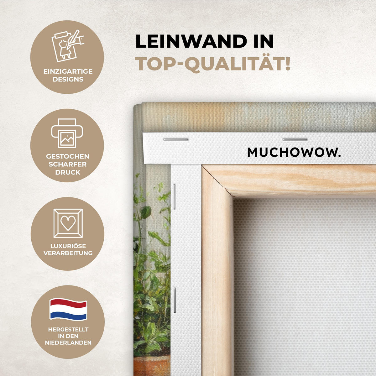 LEINWANDBILD Töpfe - Kräuter - Holz 20x30 cm - Terracotta, Textil (20/30cm) - MuchoWow