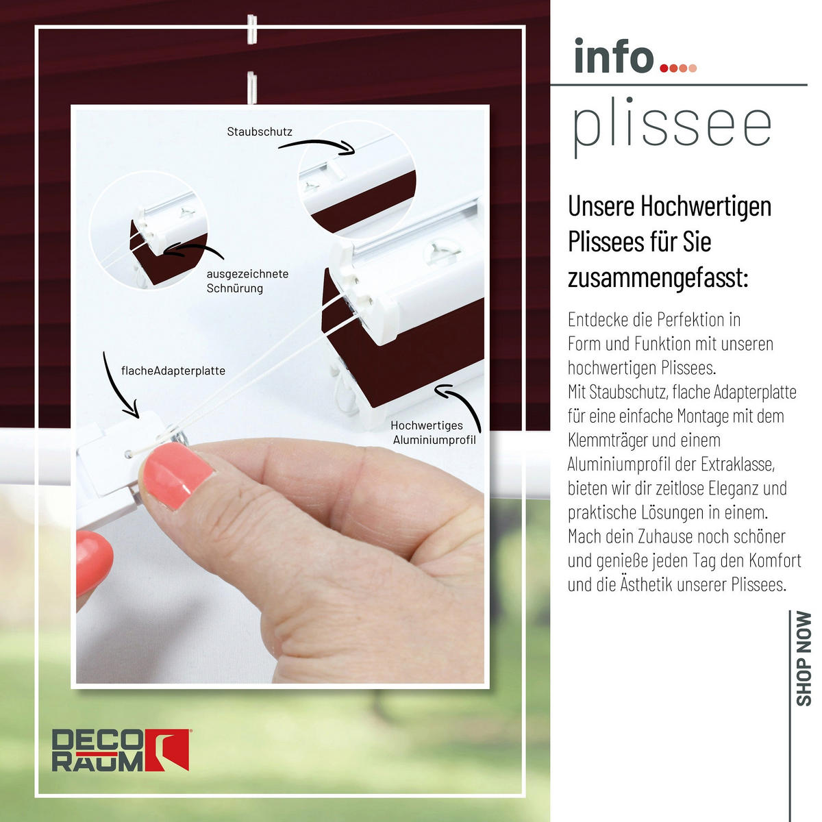 PLISSEE Basic ohne Bohren - Rot, Textil (50/150cm) - Deco-Raum