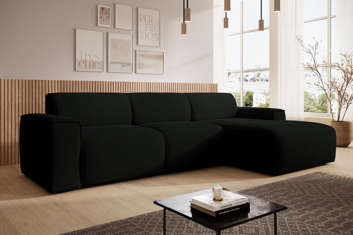 ECKSOFA L Form Didim mini Schwarz 310/165/78 cm – stilvolle kleine Eckcouch R - Schwarz, Kunststoff/Textil (310/165cm) - AX Living