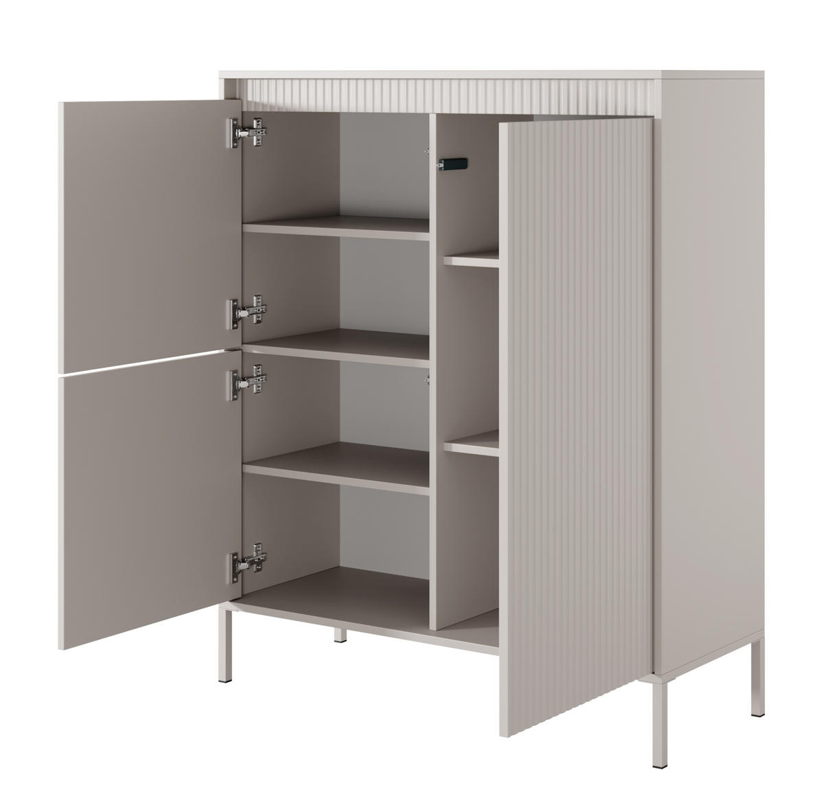HIGHBOARD Trentinis 3T Beige 103,5/123,4/39,5 cm – Geriffelten Fronten - Beige, Holzwerkstoff/Metall (103.5/123.4/39.5cm) - AX Living