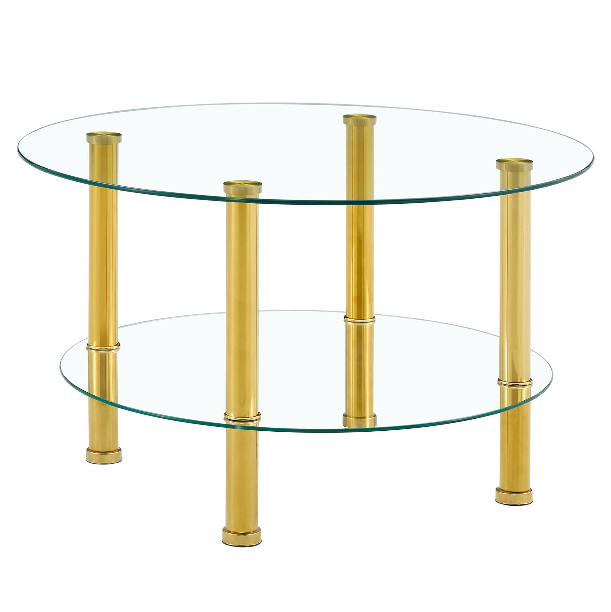 COUCHTISCH 70/60/42 cm aus Glas und Metall in Gold mit 2 Ablagen - Goldfarben, Glas (70/70/42cm) - Flora Grace